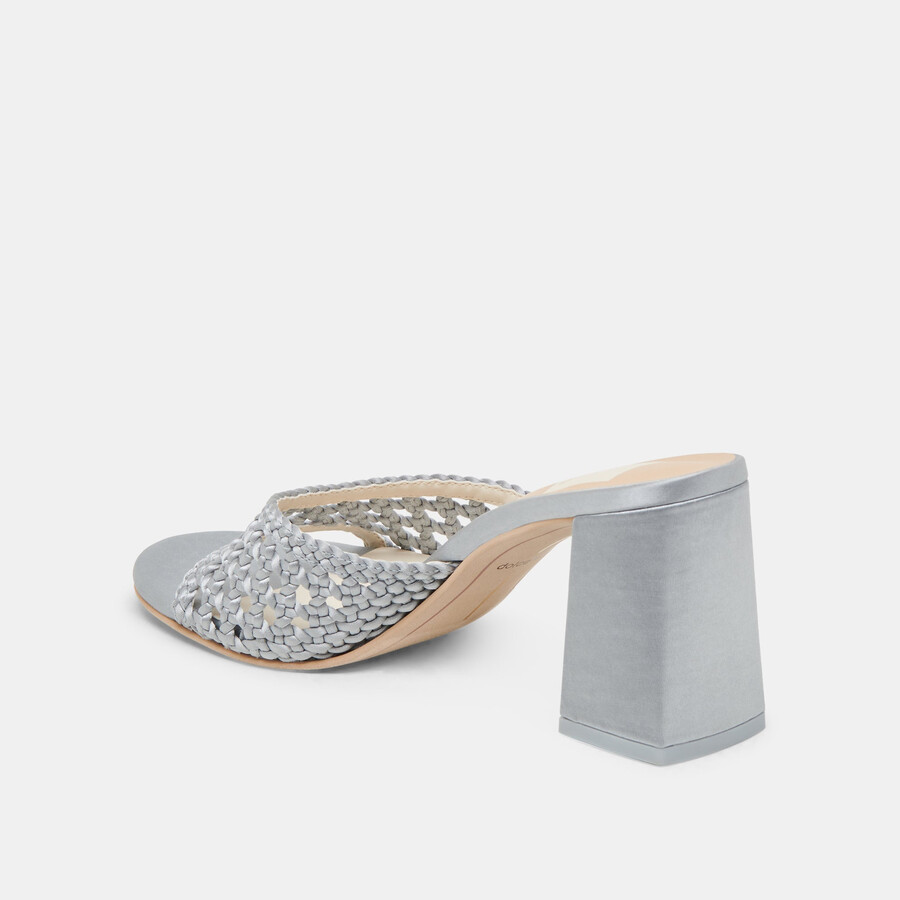 margoe heels light blue woven satin