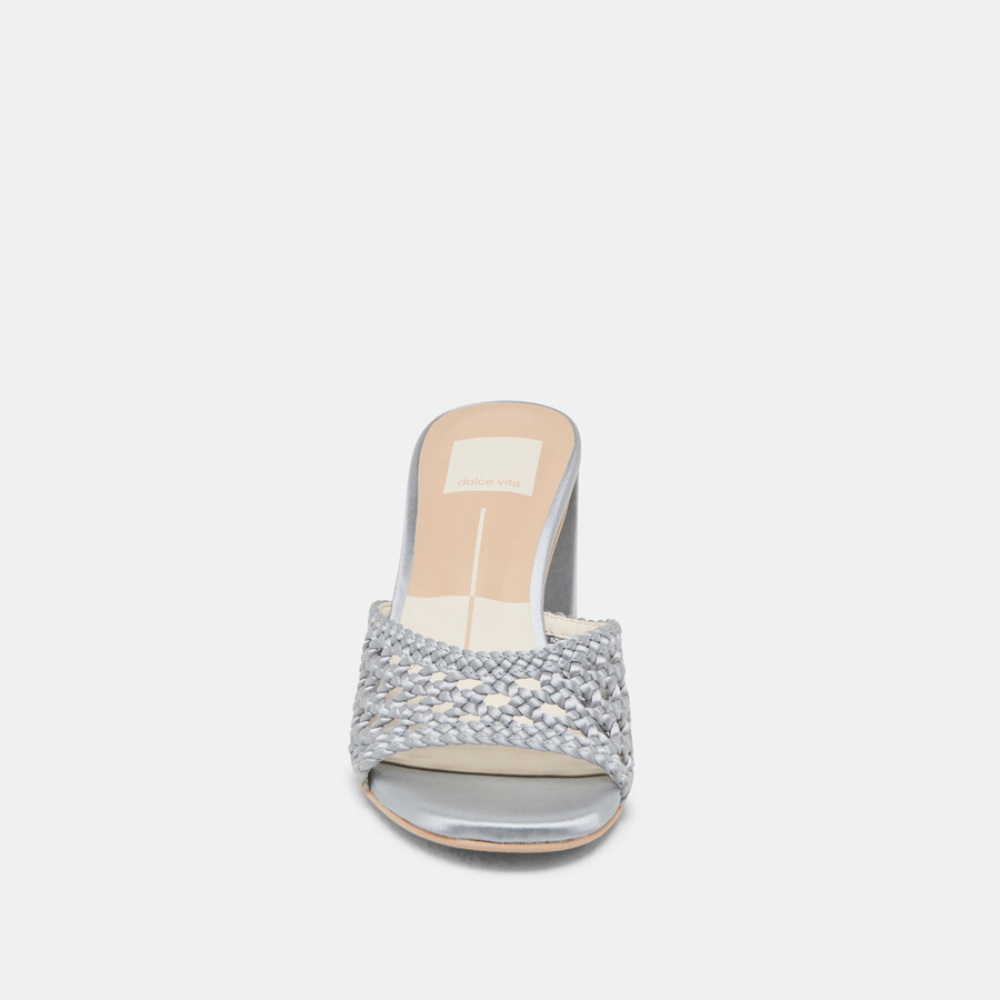margoe heels light blue woven satin