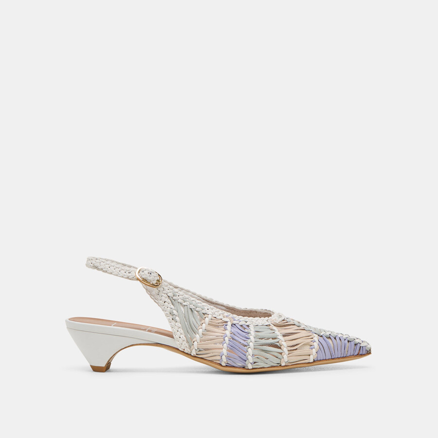 dafney heels white multi woven leather