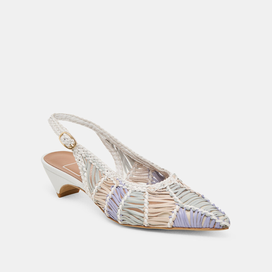 dafney heels white multi woven leather