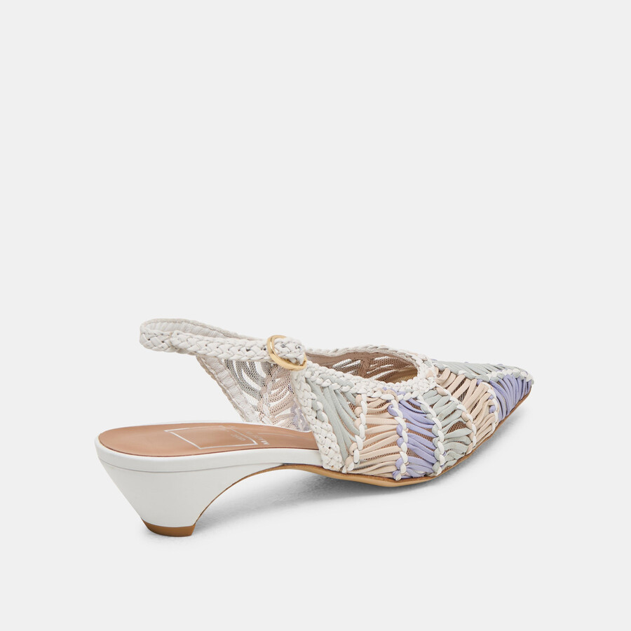 dafney heels white multi woven leather