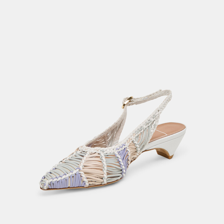 dafney heels white multi woven leather