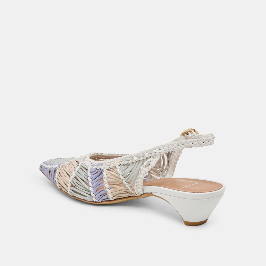 dafney heels white multi woven leather