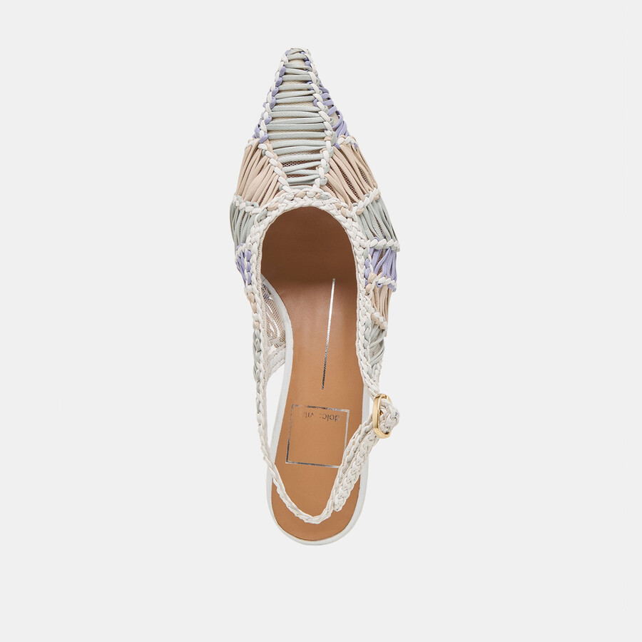 dafney heels white multi woven leather