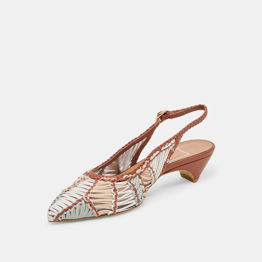 dafney heels tan multi woven leather