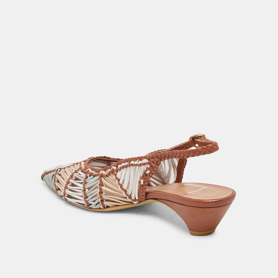 dafney heels tan multi woven leather