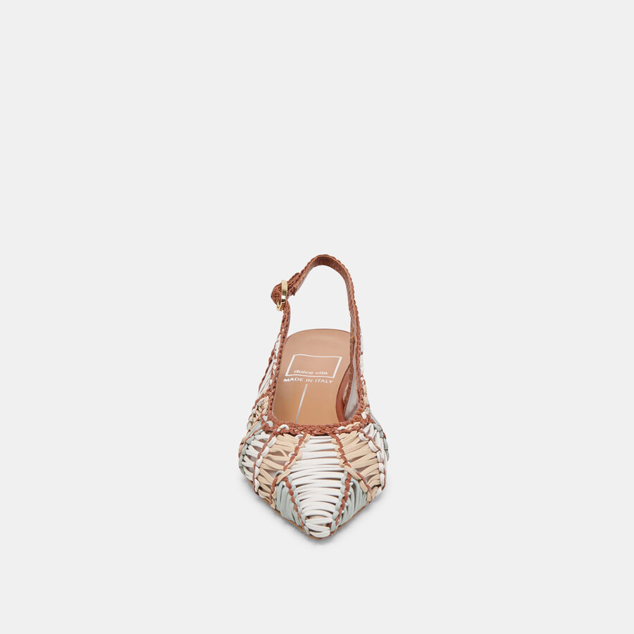 dafney heels tan multi woven leather