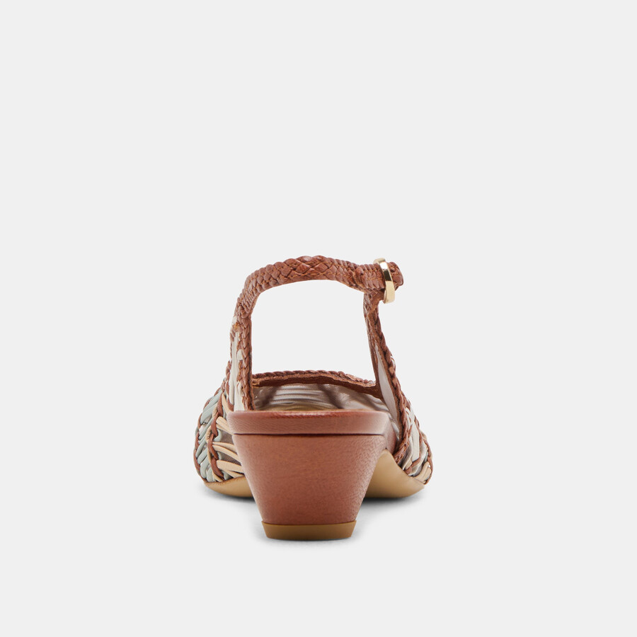 dafney heels tan multi woven leather