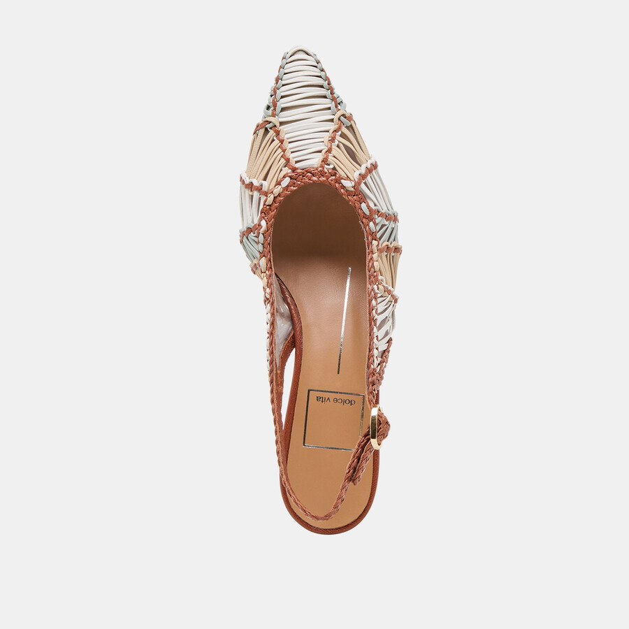 dafney heels tan multi woven leather