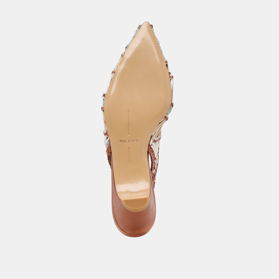 dafney heels tan multi woven leather