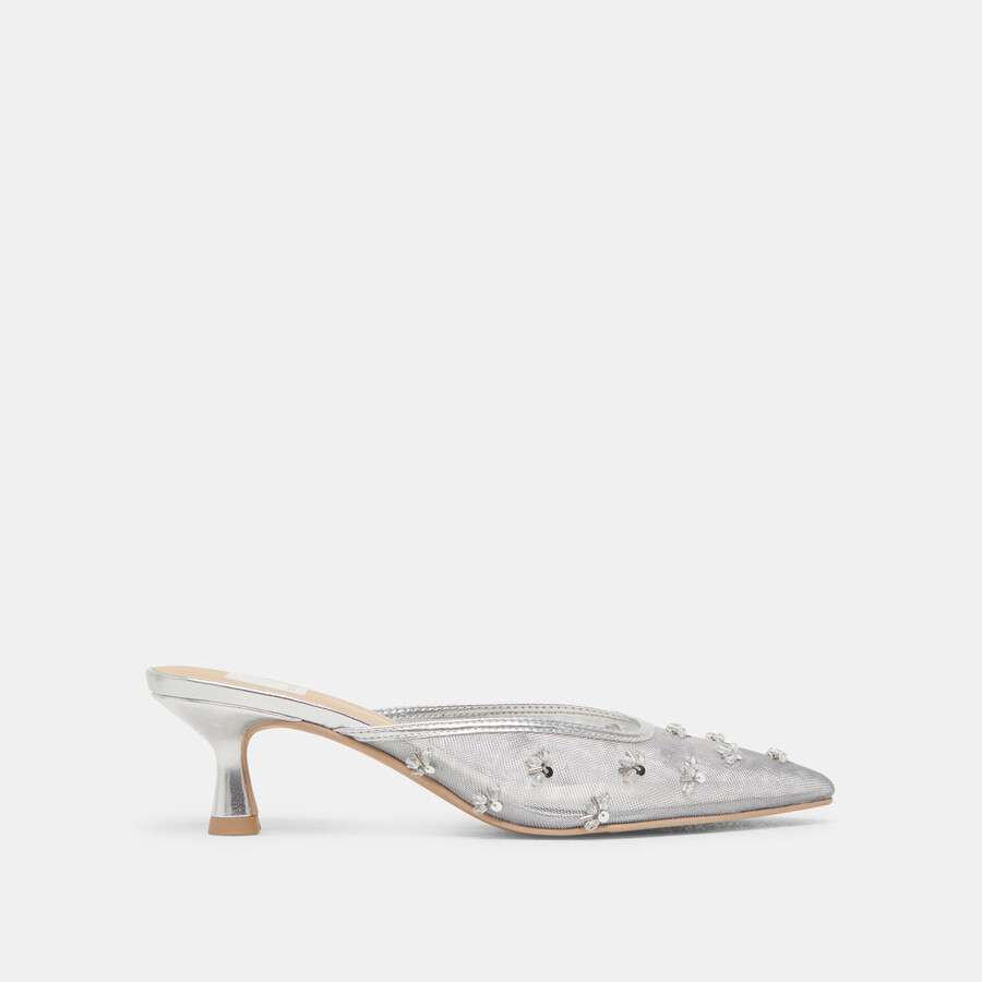 clara wide heels silver mesh