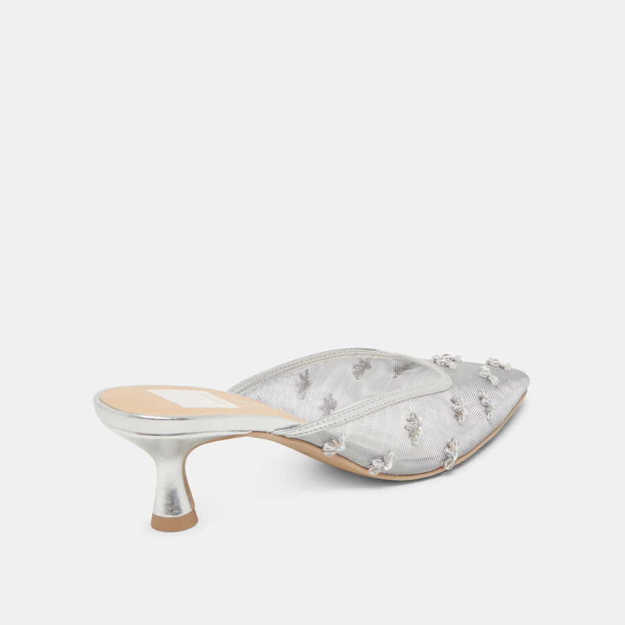 clara wide heels silver mesh