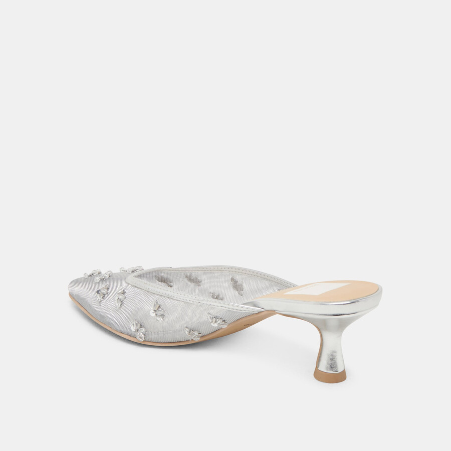 clara wide heels silver mesh