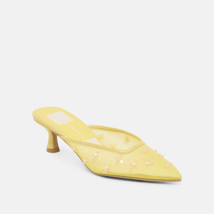 clara wide heels lemon mesh