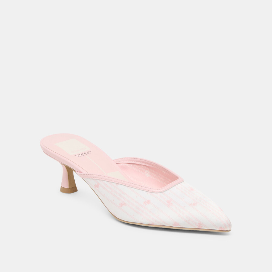 cleo x byrdie golf heels pink floral satin