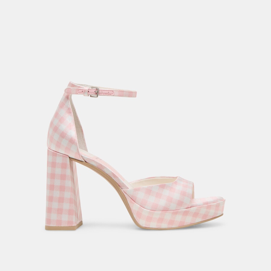 pandro x byrdie golf heels pink plaid gingham