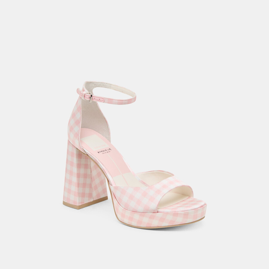 pandro x byrdie golf heels pink plaid gingham