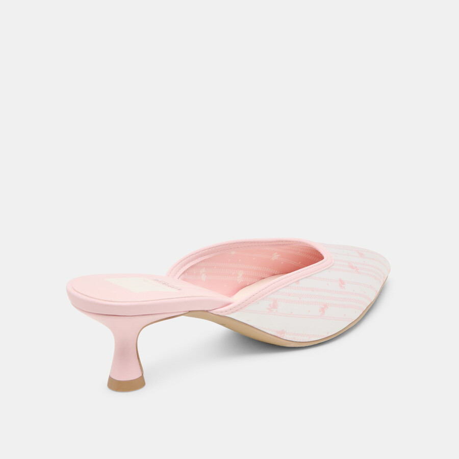 cleo x byrdie golf wide heels pink floral satin