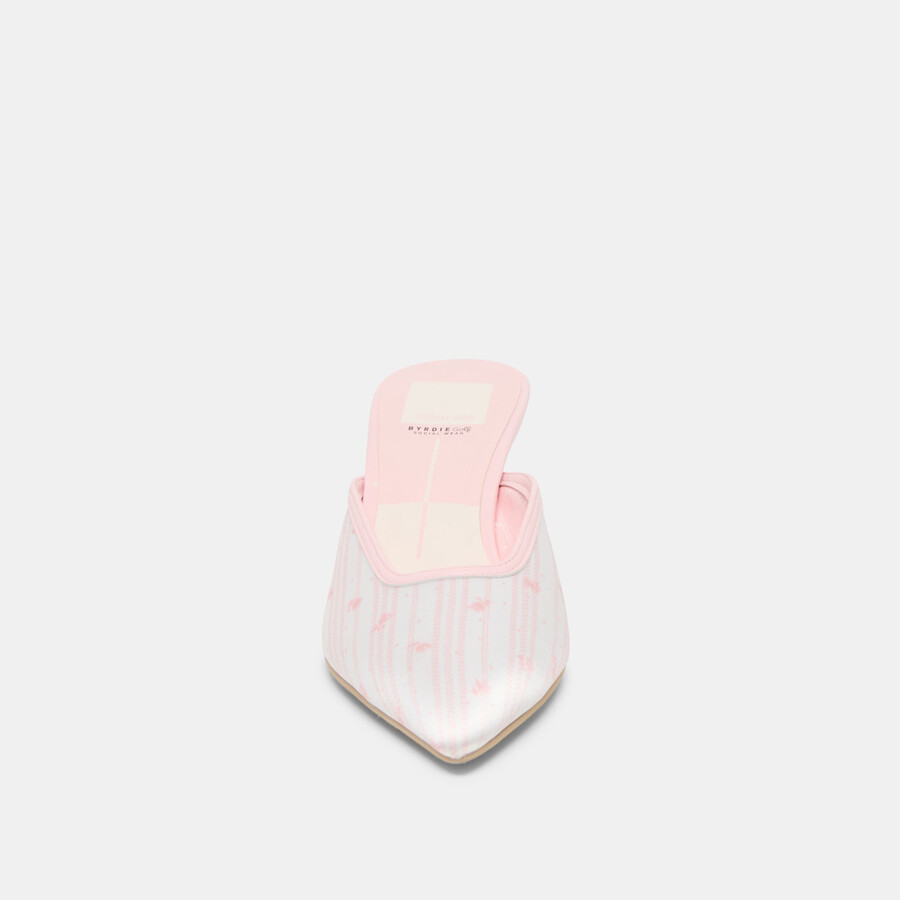 cleo x byrdie golf wide heels pink floral satin