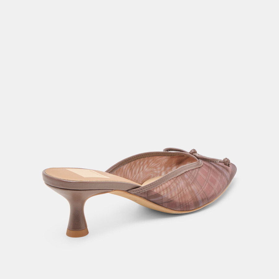 cleo heels cognac plaid mesh