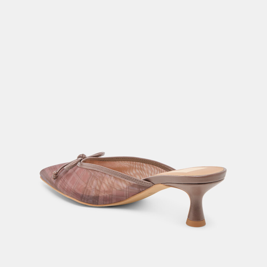 cleo heels cognac plaid mesh