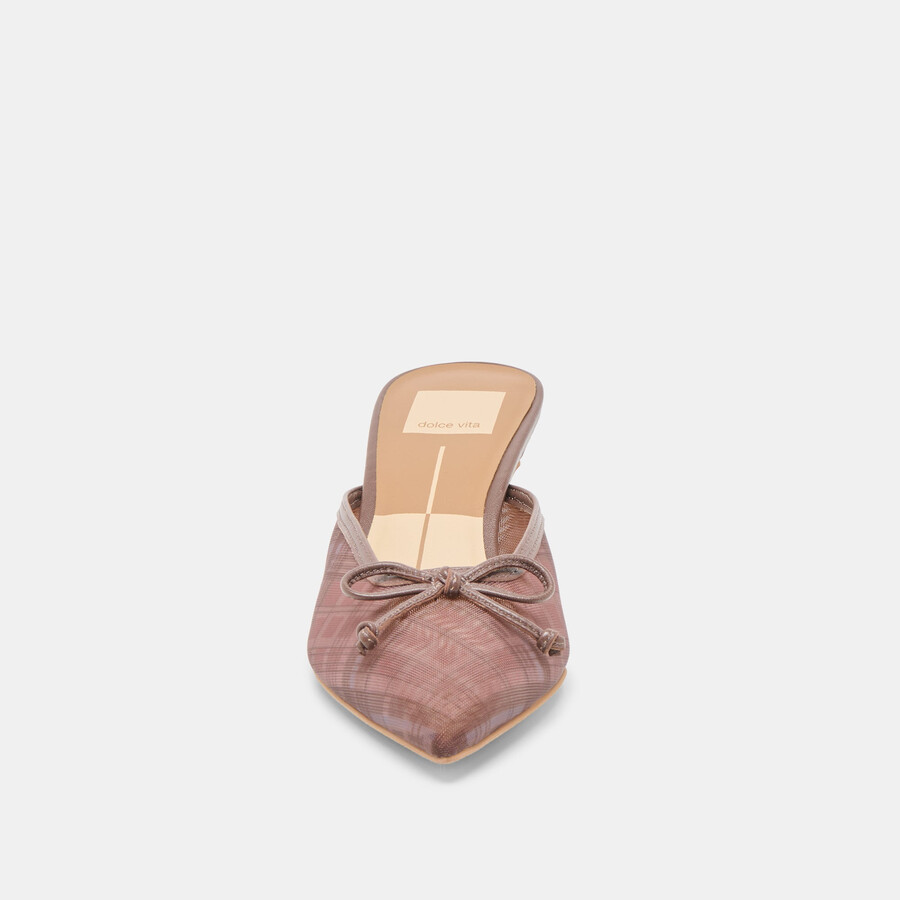 cleo heels cognac plaid mesh