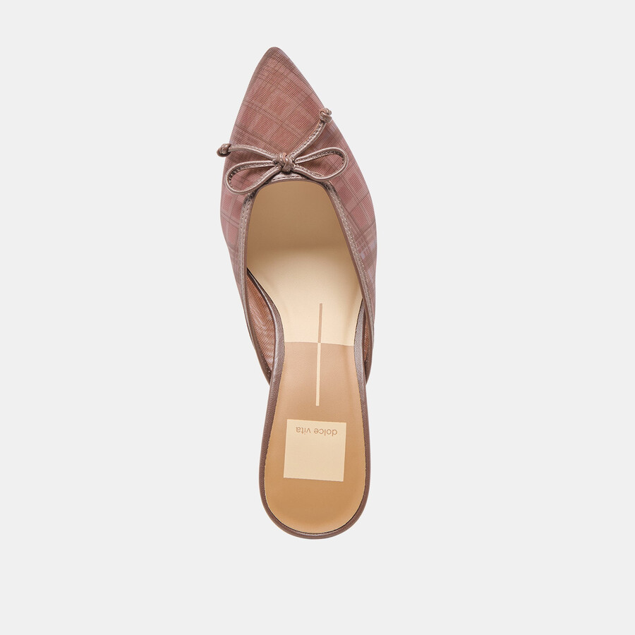 cleo heels cognac plaid mesh