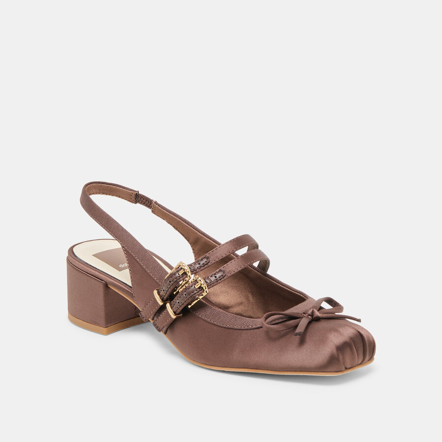loris heels mahogany satin