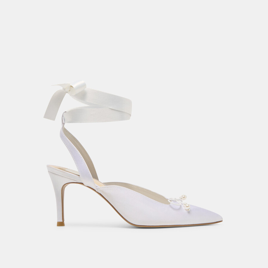 efora heels true white satin