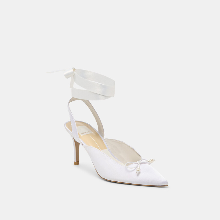efora heels true white satin