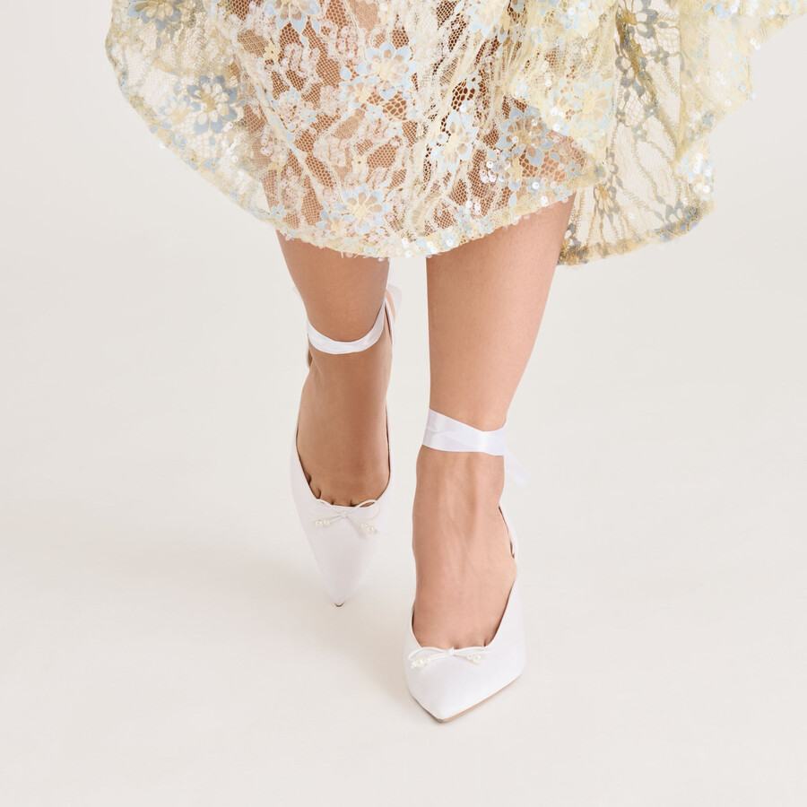 efora heels true white satin