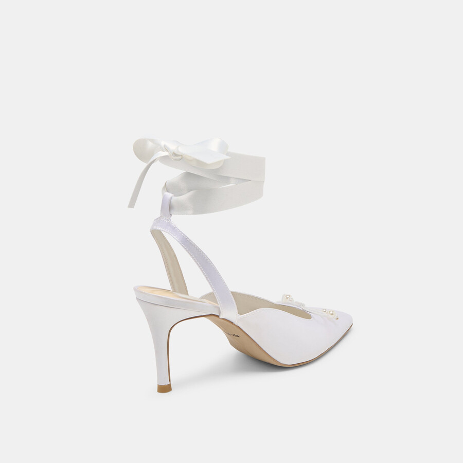 efora heels true white satin