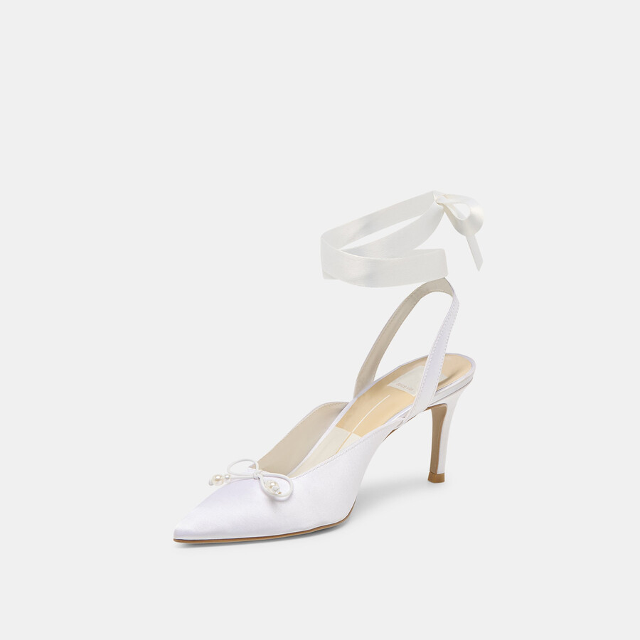efora heels true white satin