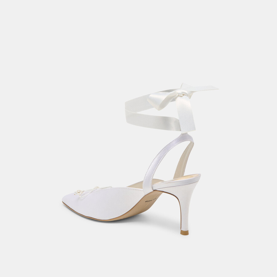 efora heels true white satin