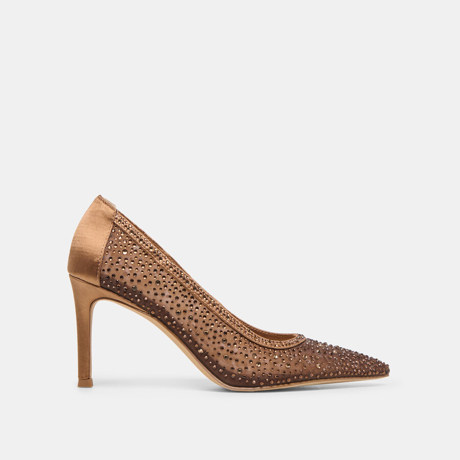 kashe crystal heels mid brown mesh