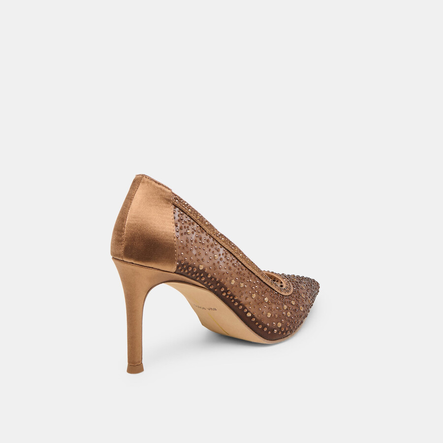 kashe crystal heels mid brown mesh