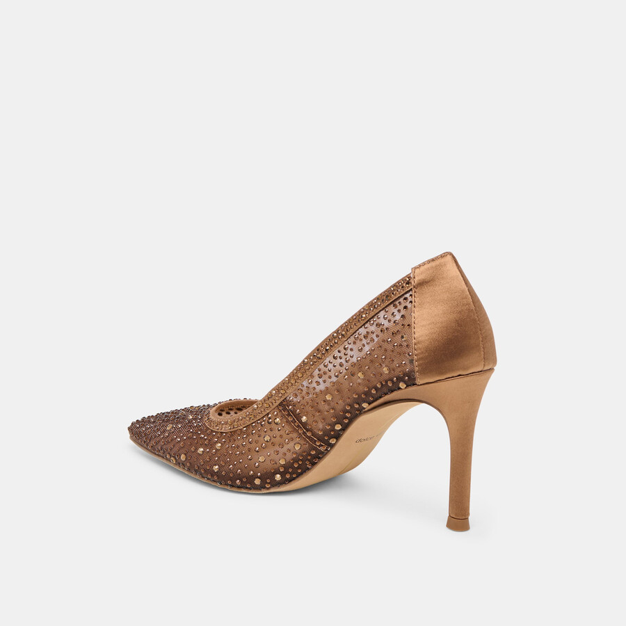 kashe crystal heels mid brown mesh