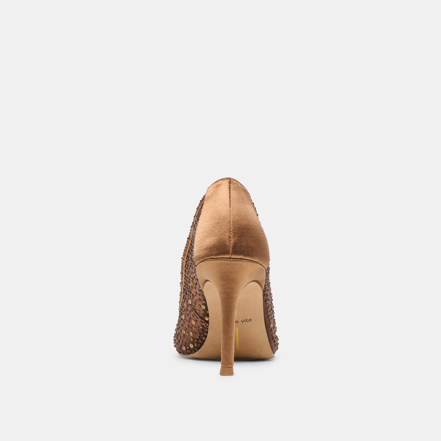 kashe crystal heels mid brown mesh
