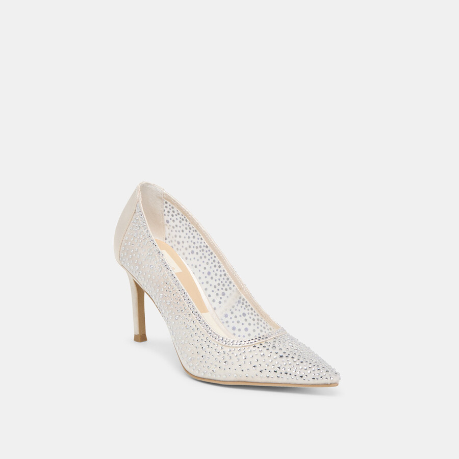 kashe crystal heels white mesh