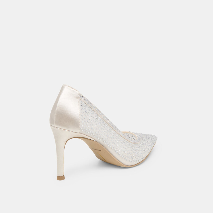 kashe crystal heels white mesh