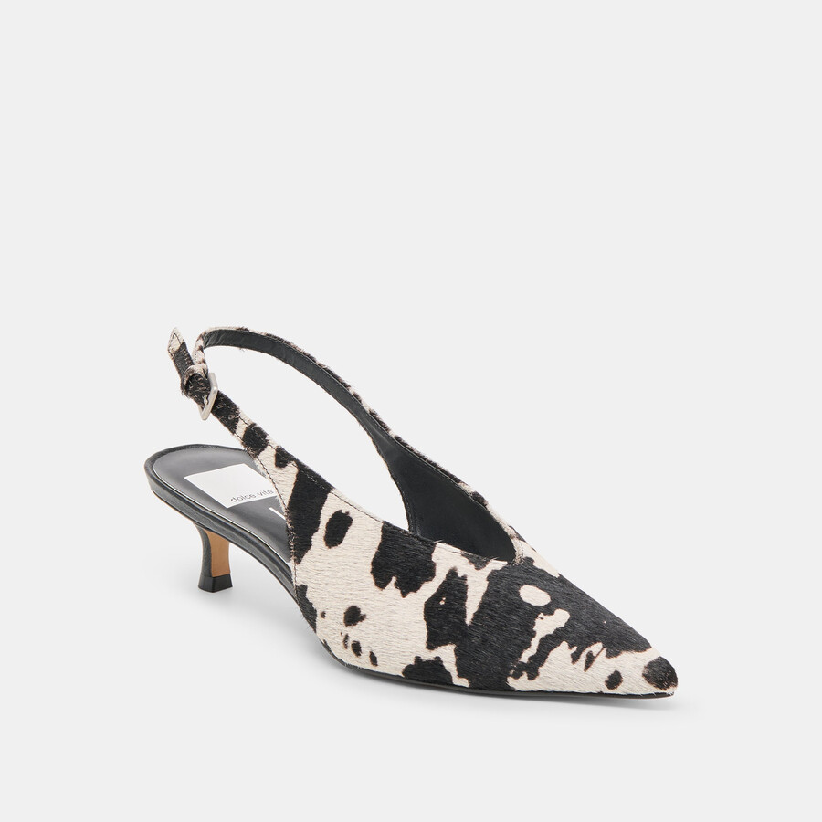 alenna heels black white taurus calf hair