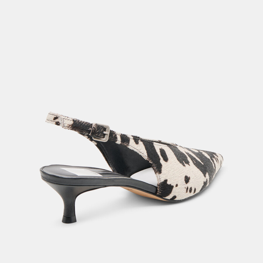 alenna heels black white taurus calf hair