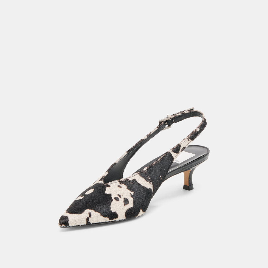 alenna heels black white taurus calf hair