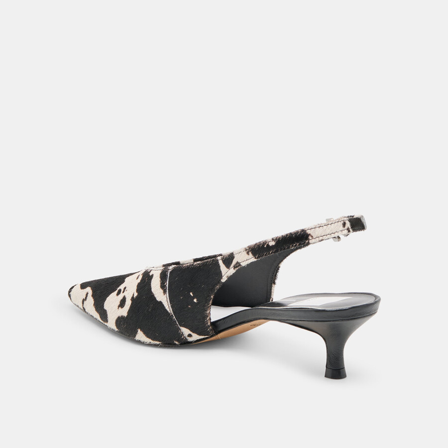 alenna heels black white taurus calf hair