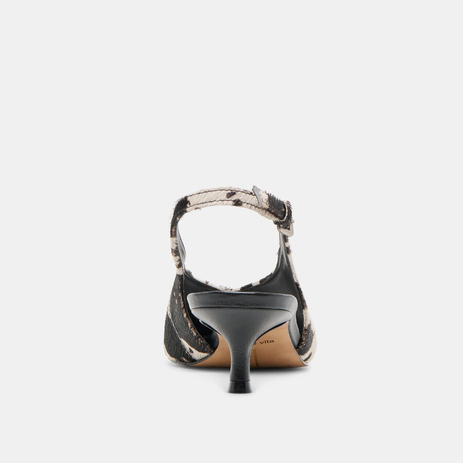 alenna heels black white taurus calf hair