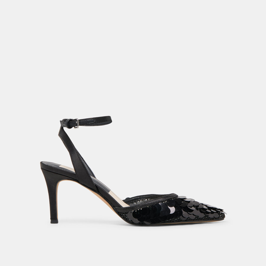 elizza confetti heels onyx woven mesh