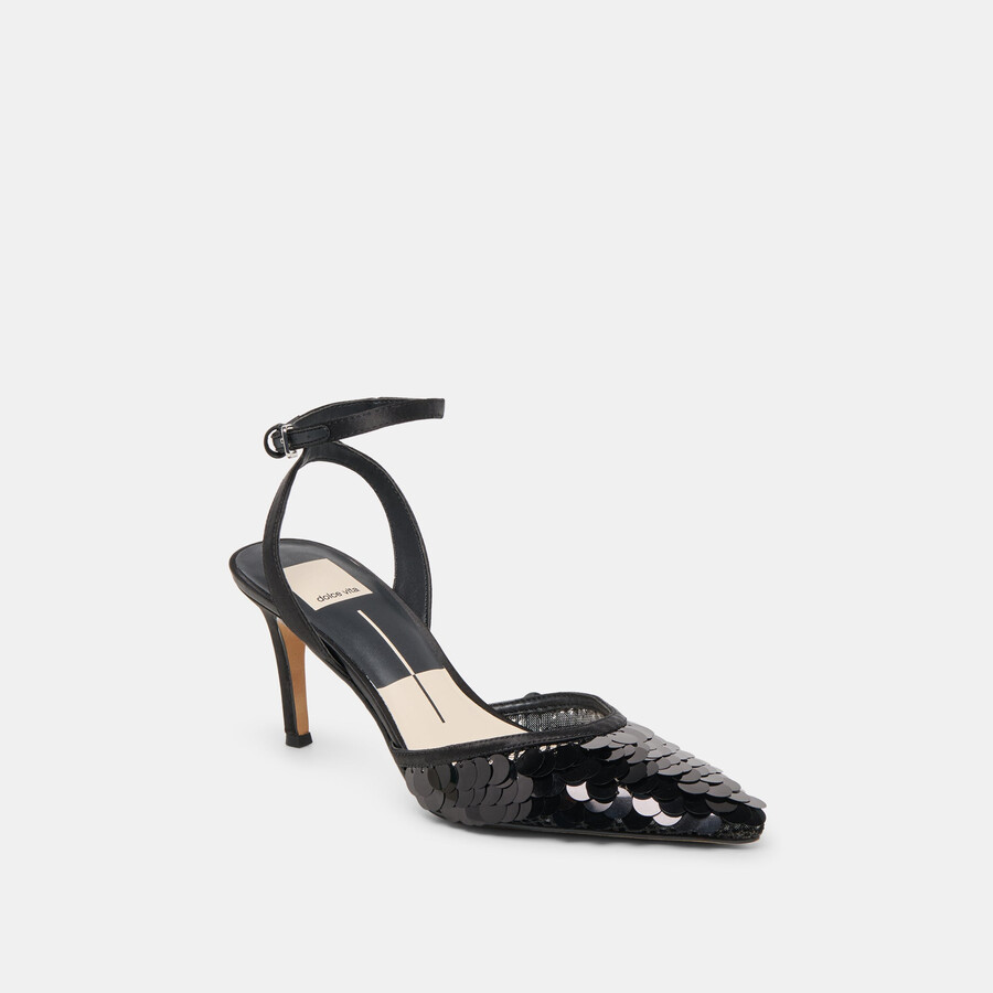 elizza confetti heels onyx woven mesh