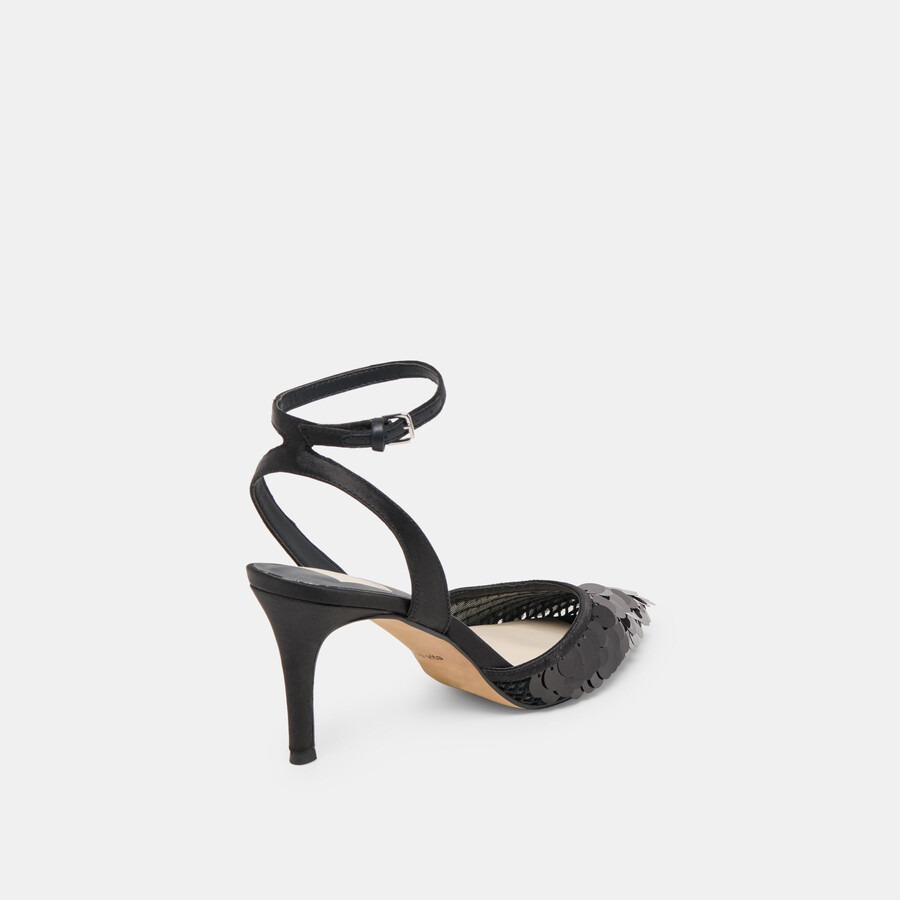 elizza confetti heels onyx woven mesh