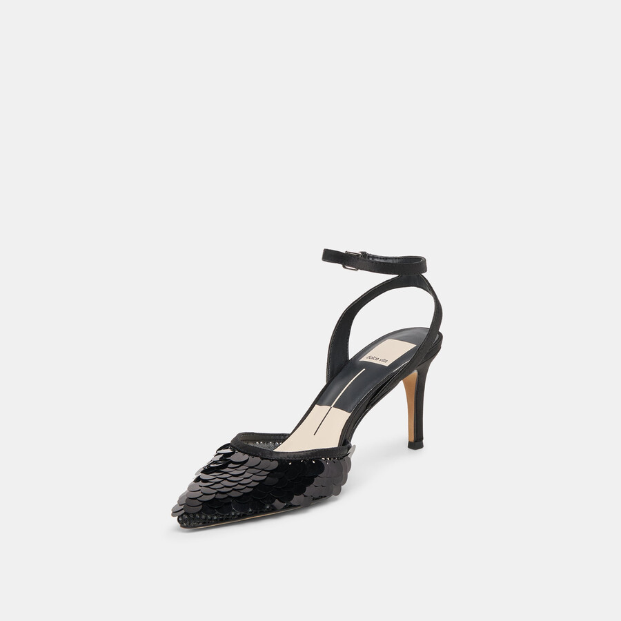 elizza confetti heels onyx woven mesh