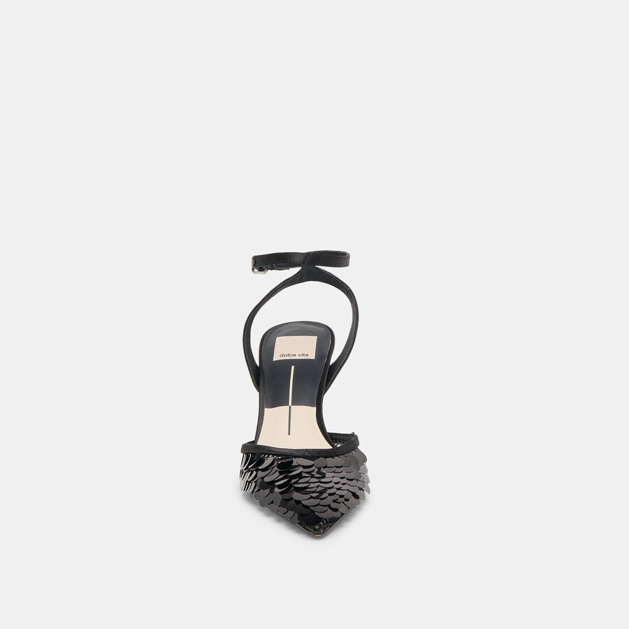 elizza confetti heels onyx woven mesh